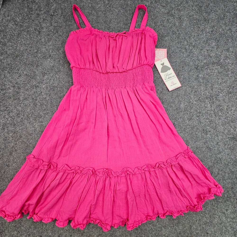 Rare Editions Sundress Girls Size 14 Tropical Punch Fuchsia Smocked Ruffle Dress